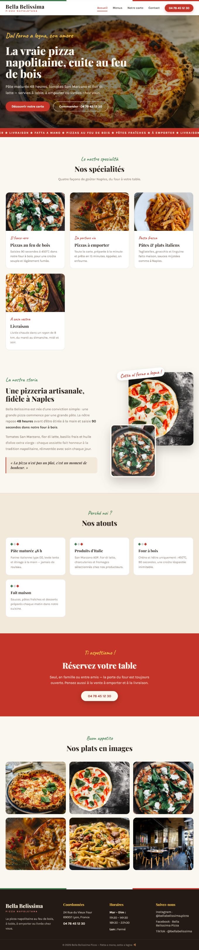 Bella Belissima pizzeria website, made by NetBoost360