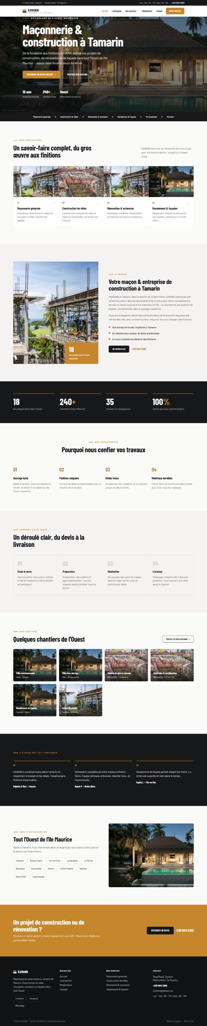 KAVANN construction company website, made by NetBoost360